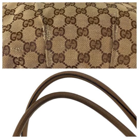 GUCCI Tote Bag 189831 GG canvas, leather Beige Brown Gold Metal Tote Bag Shoulder Bag Handbag Abbey Women Used Authentic