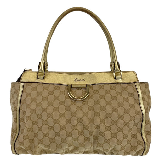 GUCCI Tote Bag 189831 GG canvas Beige Gold Metal Tote Bag Shoulder Bag Abbey Women Used Authentic