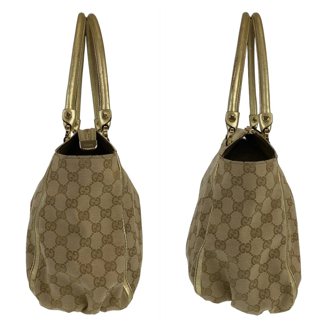 GUCCI Tote Bag 189831 GG canvas Beige Gold Metal Tote Bag Shoulder Bag Abbey Women Used Authentic