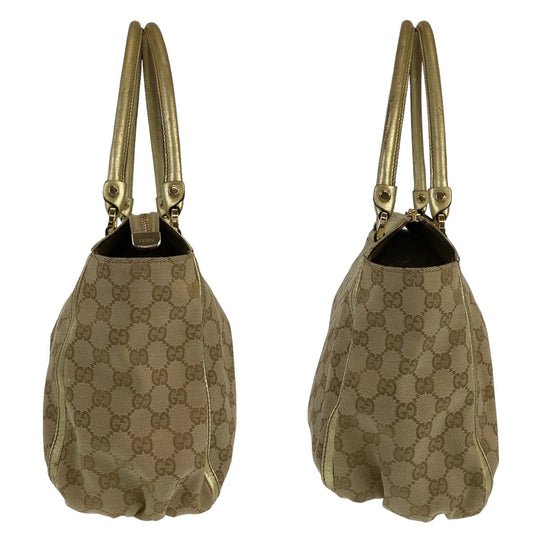 GUCCI Tote Bag 189831 GG canvas Beige Gold Metal Tote Bag Shoulder Bag Abbey Women Used Authentic