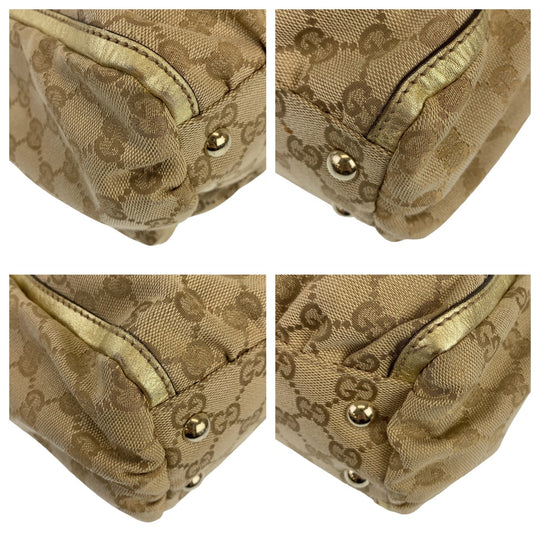 GUCCI Tote Bag 189831 GG canvas Beige Gold Metal Tote Bag Shoulder Bag Abbey Women Used Authentic