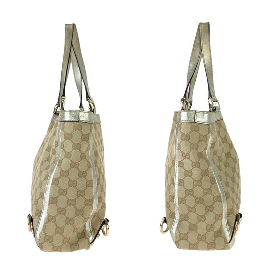 GUCCI Tote Bag 170004 GG canvas, leather beige gold gold Tote Bag Handbag Shoulder Bag Abbey Women Used Authentic