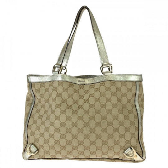 GUCCI Tote Bag 170004 GG canvas, leather beige gold gold Tote Bag Handbag Shoulder Bag Abbey Women Used Authentic