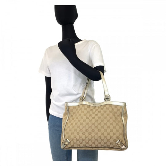 GUCCI Tote Bag 170004 GG canvas, leather beige gold gold Tote Bag Handbag Shoulder Bag Abbey Women Used Authentic