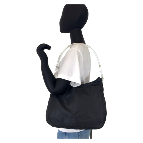 PRADA Shoulder Bag Nylon Black black Hobo Shoulder Bag Handbag Test Triangle With logo plastic handle Women Used Authentic