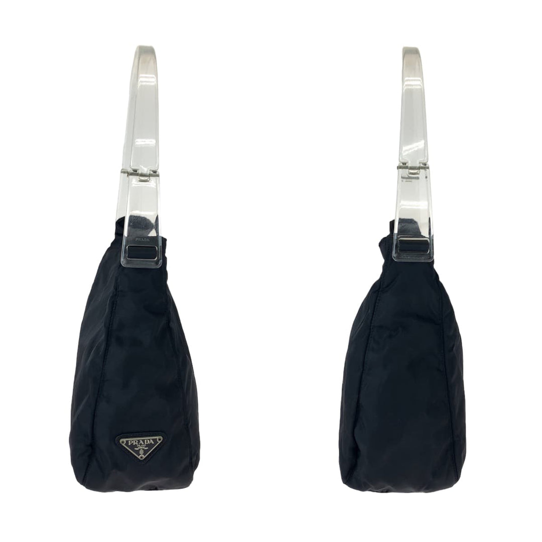 PRADA Shoulder Bag Nylon Black black Hobo Shoulder Bag Handbag Test Triangle With logo plastic handle Women Used Authentic
