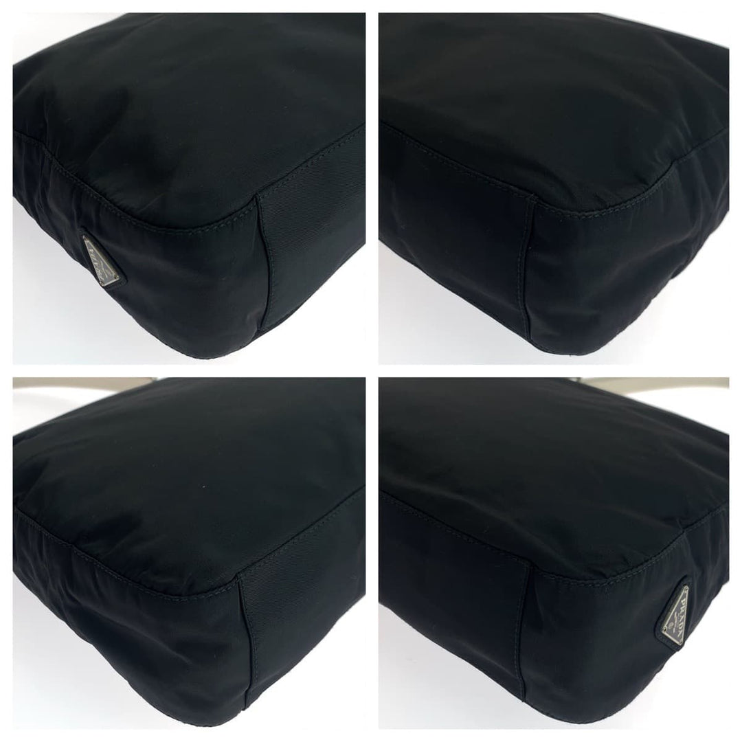 PRADA Shoulder Bag Nylon black Hobo Shoulder Bag Test Triangle logo plastic handle Women Used Authentic