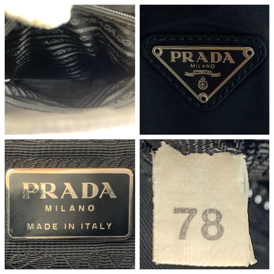 PRADA Shoulder Bag Nylon black Hobo Shoulder Bag Test Triangle logo plastic handle Women Used Authentic