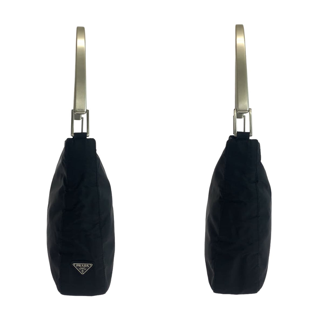 PRADA Shoulder Bag Nylon black Hobo Shoulder Bag Test Triangle logo plastic handle Women Used Authentic