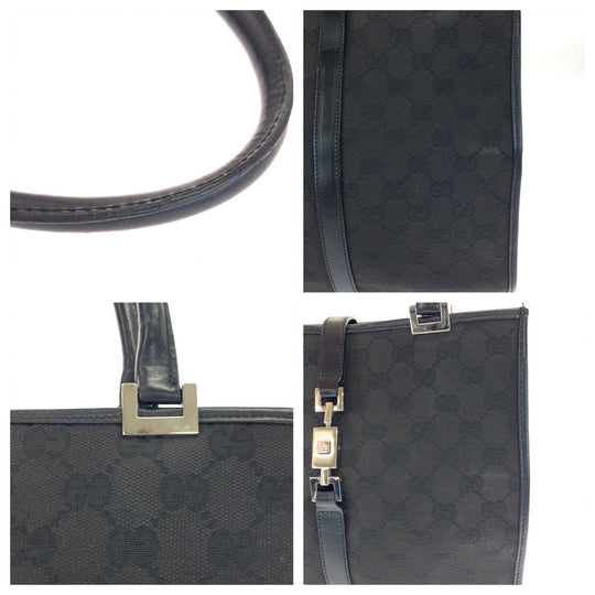 GUCCI Tote Bag 002 1065 GG canvas Black SilverMetal Tote Bag handbag Jackie Women Used Authentic