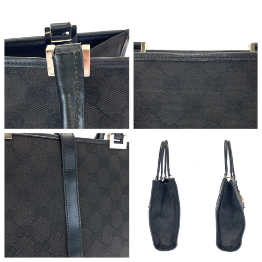 GUCCI Tote Bag 002 1065 GG canvas Black SilverMetal Tote Bag handbag Jackie Women Used Authentic