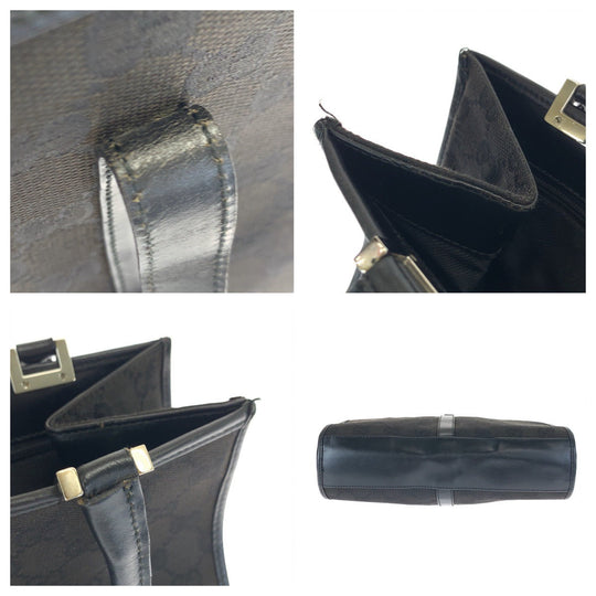 GUCCI Tote Bag 002 1065 GG canvas Black SilverMetal Tote Bag handbag Jackie Women Used Authentic