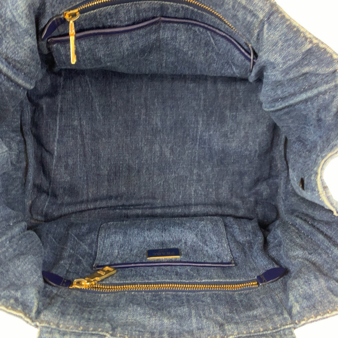 PRADA Tote Bag denim Blue GoldMetal Tote Bag handbag Canapa Triangle With logo Women Used Authentic