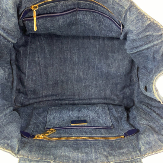PRADA Tote Bag denim Blue GoldMetal Tote Bag handbag Canapa Triangle With logo Women Used Authentic