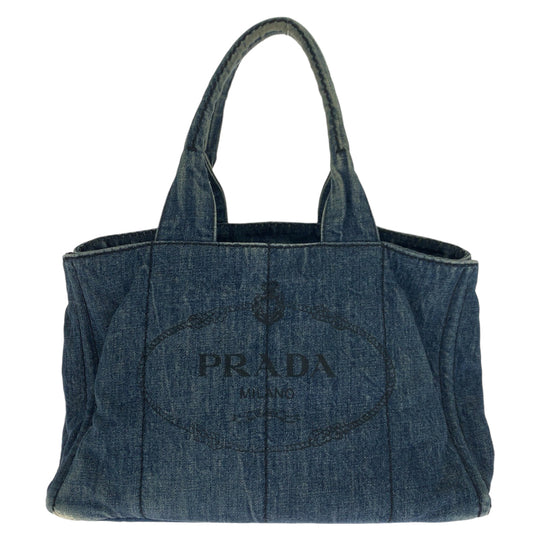 PRADA Tote Bag denim Blue GoldMetal Tote Bag handbag Canapa Triangle With logo Women Used Authentic