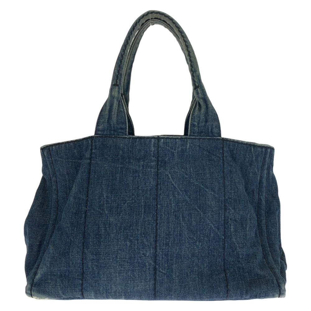PRADA Tote Bag denim Blue GoldMetal Tote Bag handbag Canapa Triangle With logo Women Used Authentic
