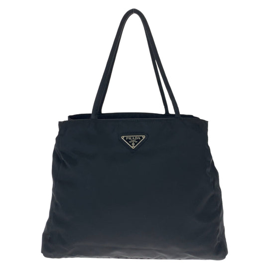 PRADA Tote Bag Nylon Black SilverMetal Tote Bag Shoulder Bag Test Triangle With logo Women Used Authentic