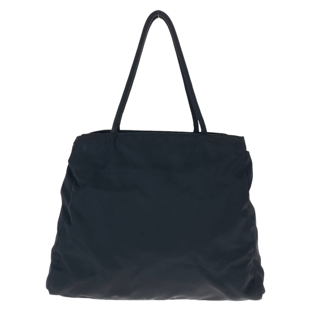PRADA Tote Bag Nylon Black SilverMetal Tote Bag Shoulder Bag Test Triangle With logo Women Used Authentic