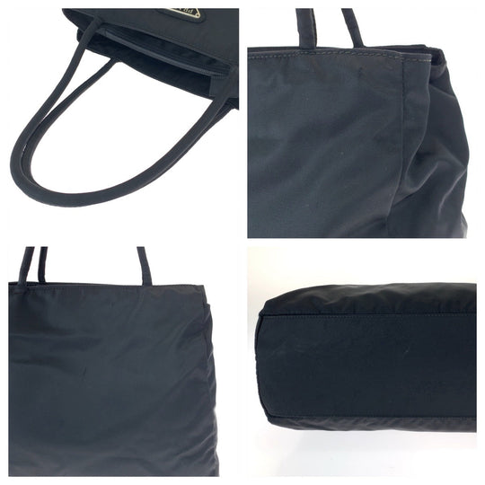 PRADA Tote Bag Nylon Black SilverMetal Tote Bag Shoulder Bag Test Triangle With logo Women Used Authentic