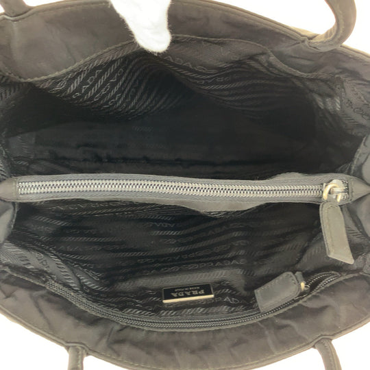PRADA Tote Bag Nylon Black SilverMetal Tote Bag Shoulder Bag Test Triangle With logo Women Used Authentic