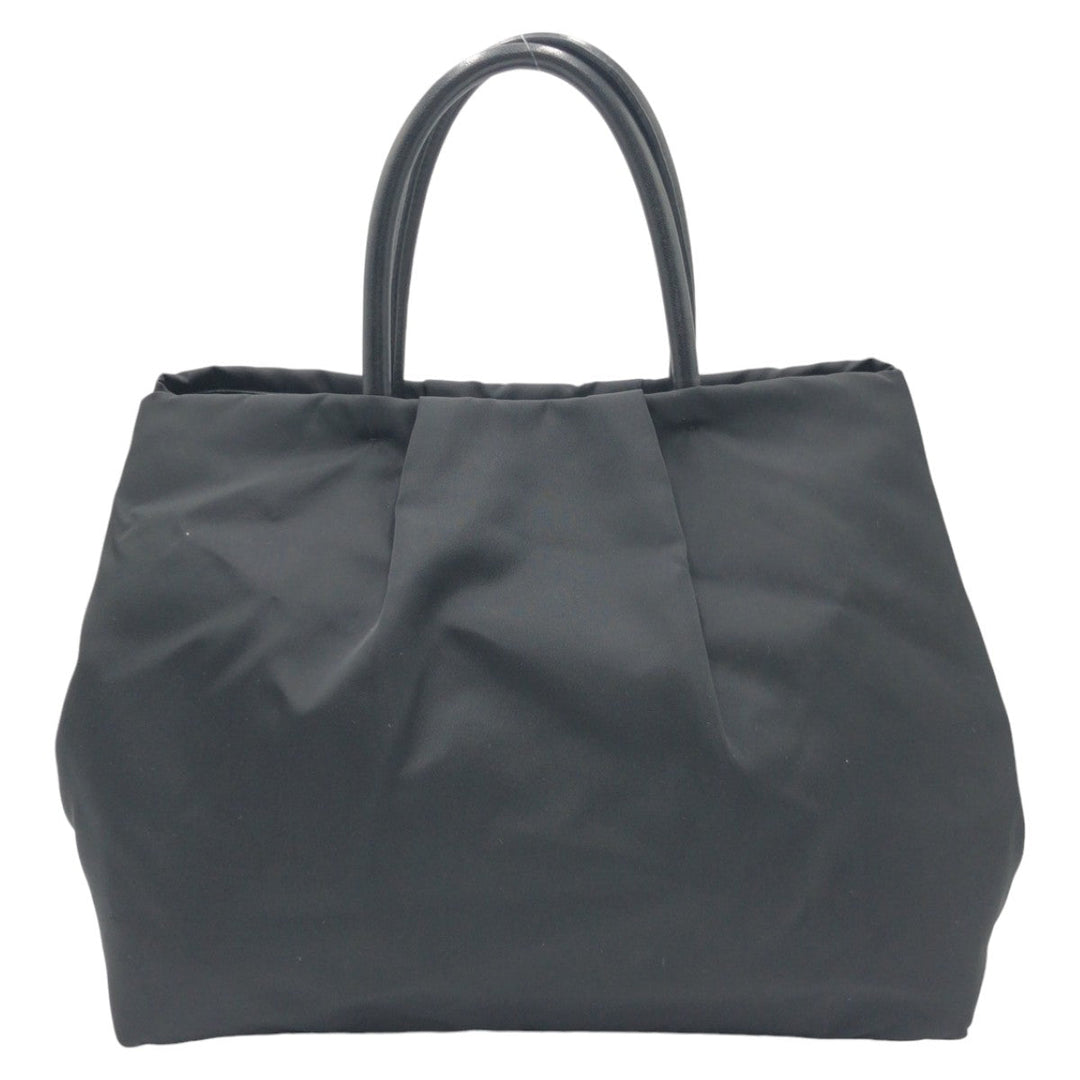 PRADA Tote Bag Nylon Black GoldMetal Tote Bag handbag Test Triangle Logo Ribbon Women Used Authentic
