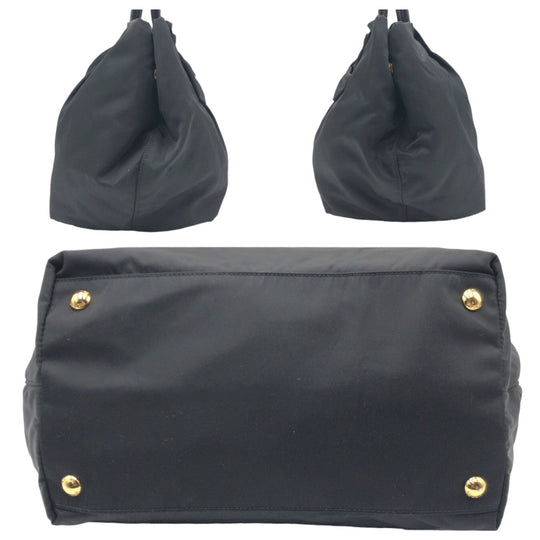 PRADA Tote Bag Nylon Black GoldMetal Tote Bag handbag Test Triangle Logo Ribbon Women Used Authentic
