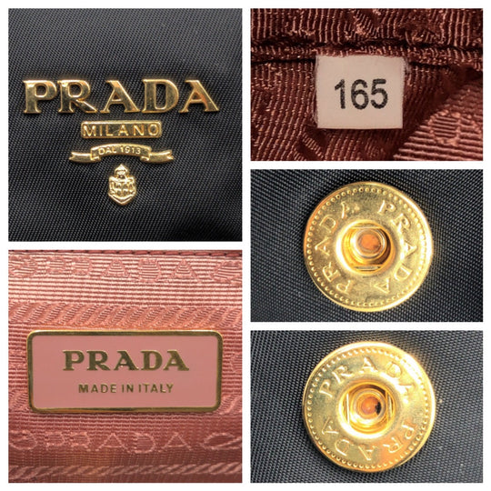 PRADA Tote Bag Nylon Black GoldMetal Tote Bag handbag Test Triangle Logo Ribbon Women Used Authentic