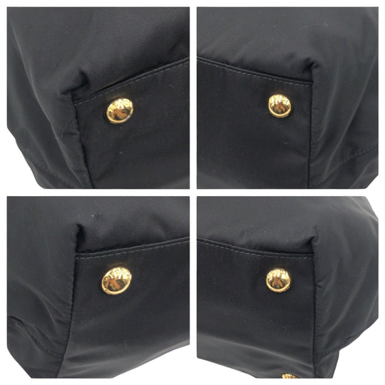 PRADA Tote Bag Nylon Black GoldMetal Tote Bag handbag Test Triangle Logo Ribbon Women Used Authentic