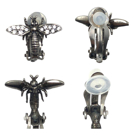 Dior Earring metal Silver Earring J'A DIOR Bee Rhinestone Women Used Authentic