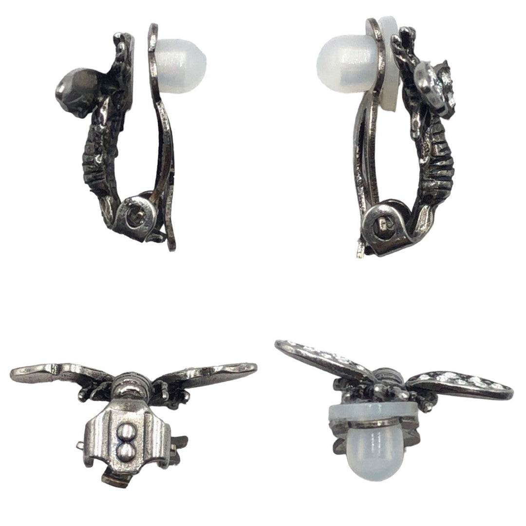 Dior Earring metal Silver Earring J'A DIOR Bee Rhinestone Women Used Authentic