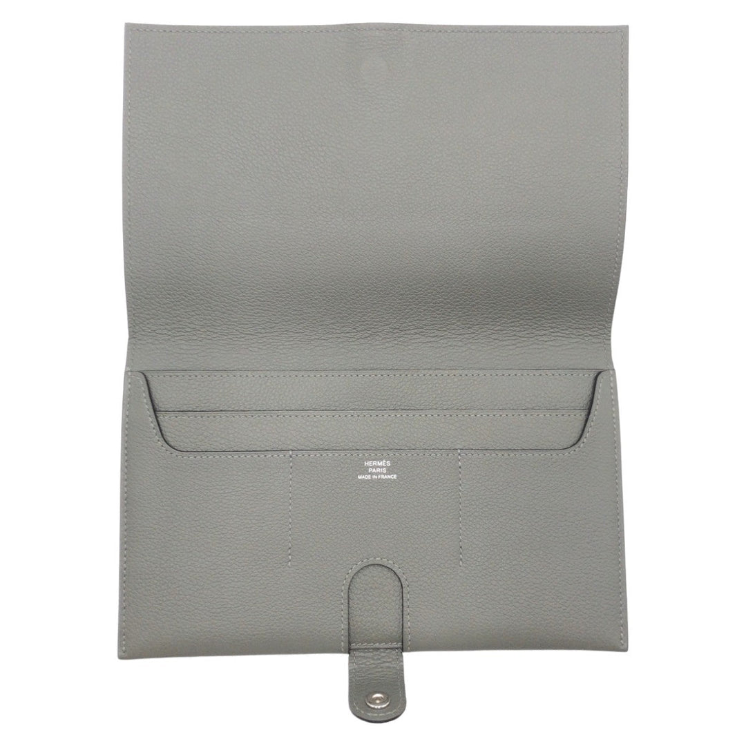 HERMES Long Wallet Purse leather Grey SilverMetal Long Wallet Purse RMS Tutankhamun Women Used Authentic
