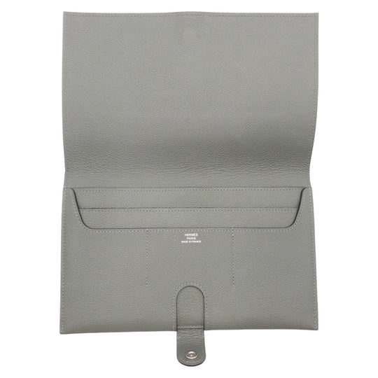 HERMES Long Wallet Purse leather Grey SilverMetal Long Wallet Purse RMS Tutankhamun Women Used Authentic