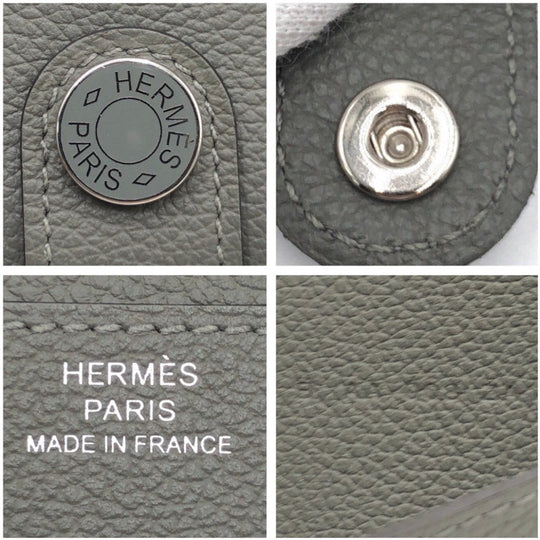 HERMES Long Wallet Purse leather Grey SilverMetal Long Wallet Purse RMS Tutankhamun Women Used Authentic