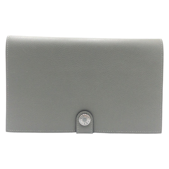HERMES Long Wallet Purse leather Grey SilverMetal Long Wallet Purse RMS Tutankhamun Women Used Authentic