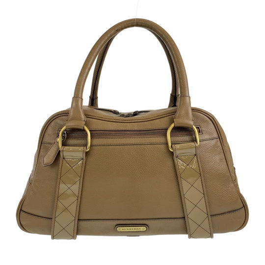 BURBERRY Handbag leather Khaki Brown Gold Metal Handbag Shoulder Bag Medium Check Pattern Women Used Authentic