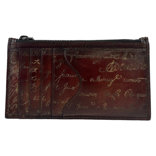 Berluti Card Case leather Brown Silver Metal Fragment case Coin case Card Case Core maxi Calligraphy script mens Used Authentic