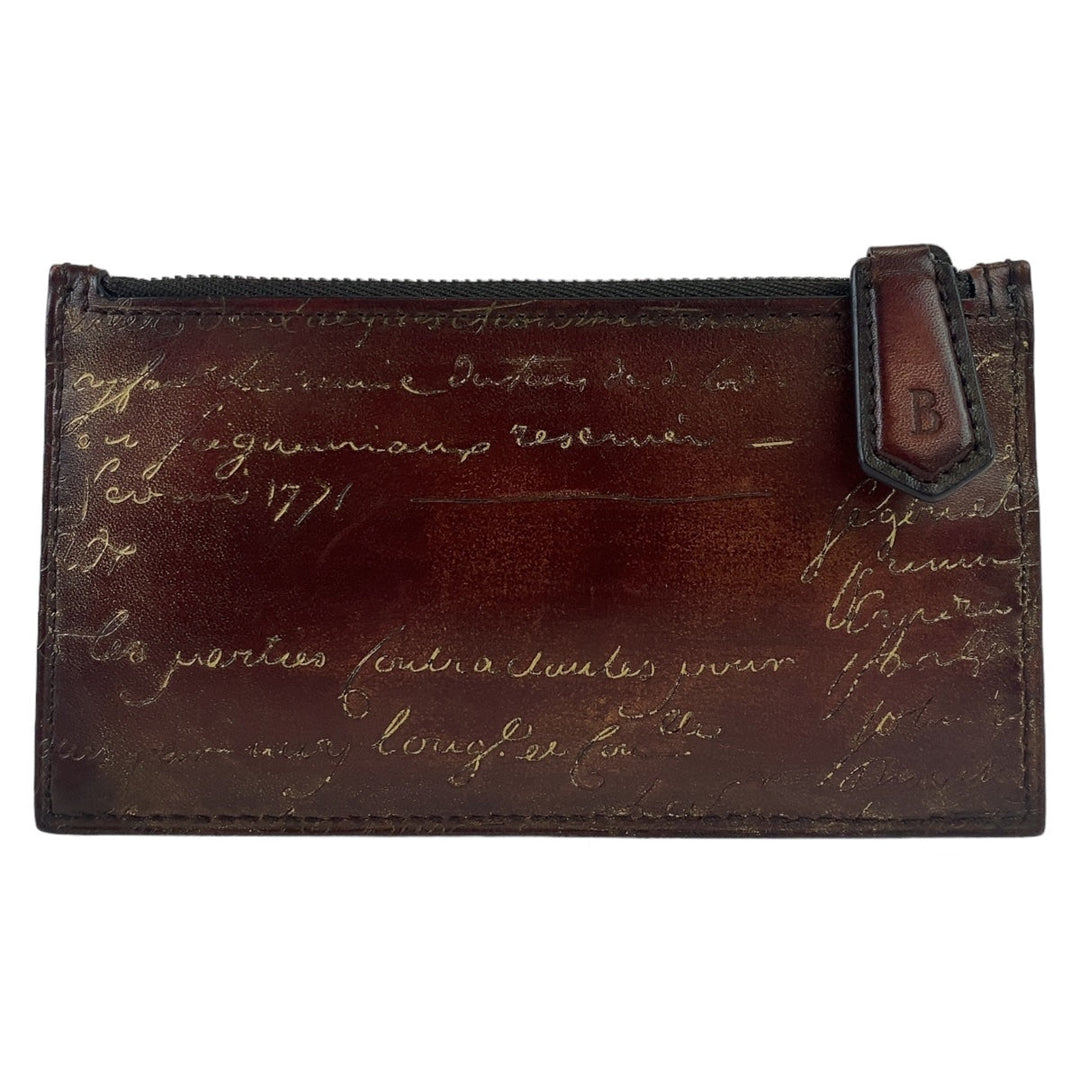 Berluti Card Case leather Brown Silver Metal Fragment case Coin case Card Case Core maxi Calligraphy script mens Used Authentic