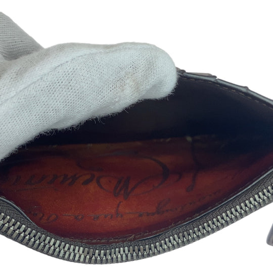Berluti Card Case leather Brown Silver Metal Fragment case Coin case Card Case Core maxi Calligraphy script mens Used Authentic