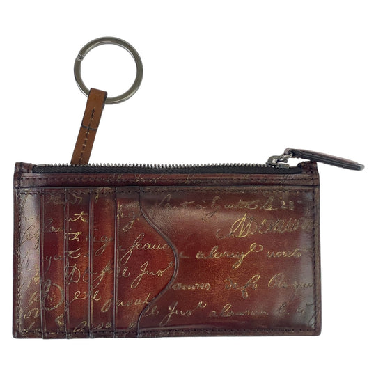 Berluti Card Case leather Brown Silver Metal Fragment case Coin case Card Case Core maxi Calligraphy script mens Used Authentic