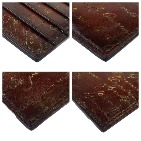 Berluti Card Case leather Brown Silver Metal Fragment case Coin case Card Case Core maxi Calligraphy script mens Used Authentic