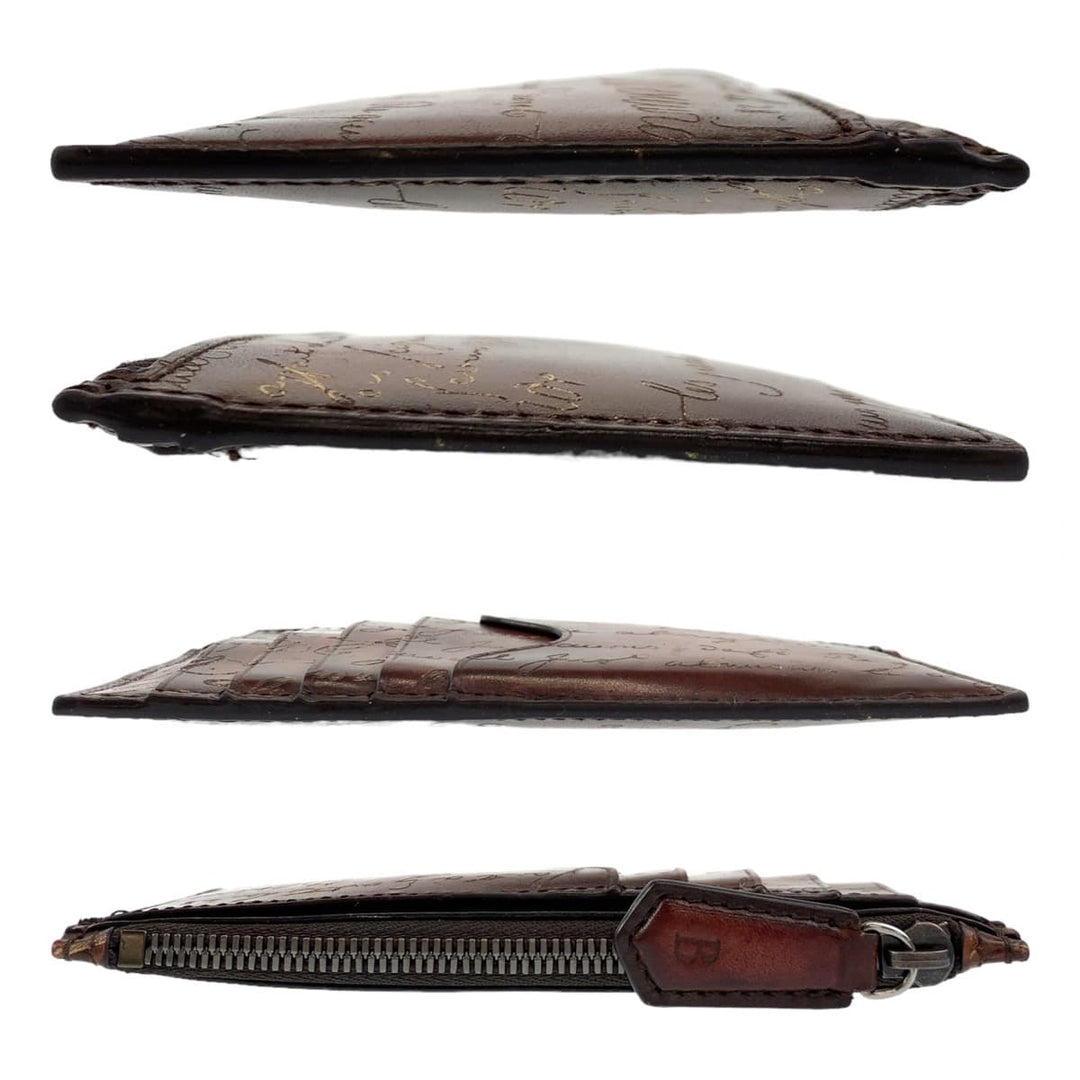 Berluti Card Case leather Brown Silver Metal Fragment case Coin case Card Case Core maxi Calligraphy script mens Used Authentic