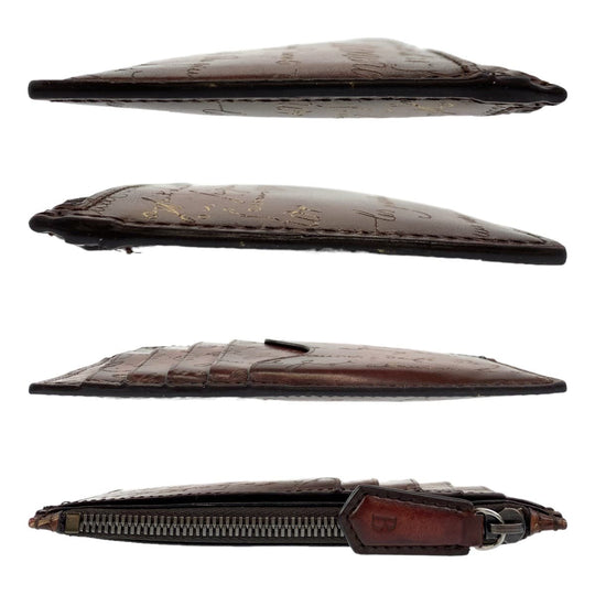 Berluti Card Case leather Brown Silver Metal Fragment case Coin case Card Case Core maxi Calligraphy script mens Used Authentic