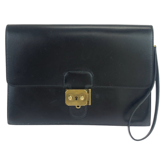 HERMES Clutch bag Box scarf Black GoldMetal Clutch bag business bag Pochette jet mens Used Authentic