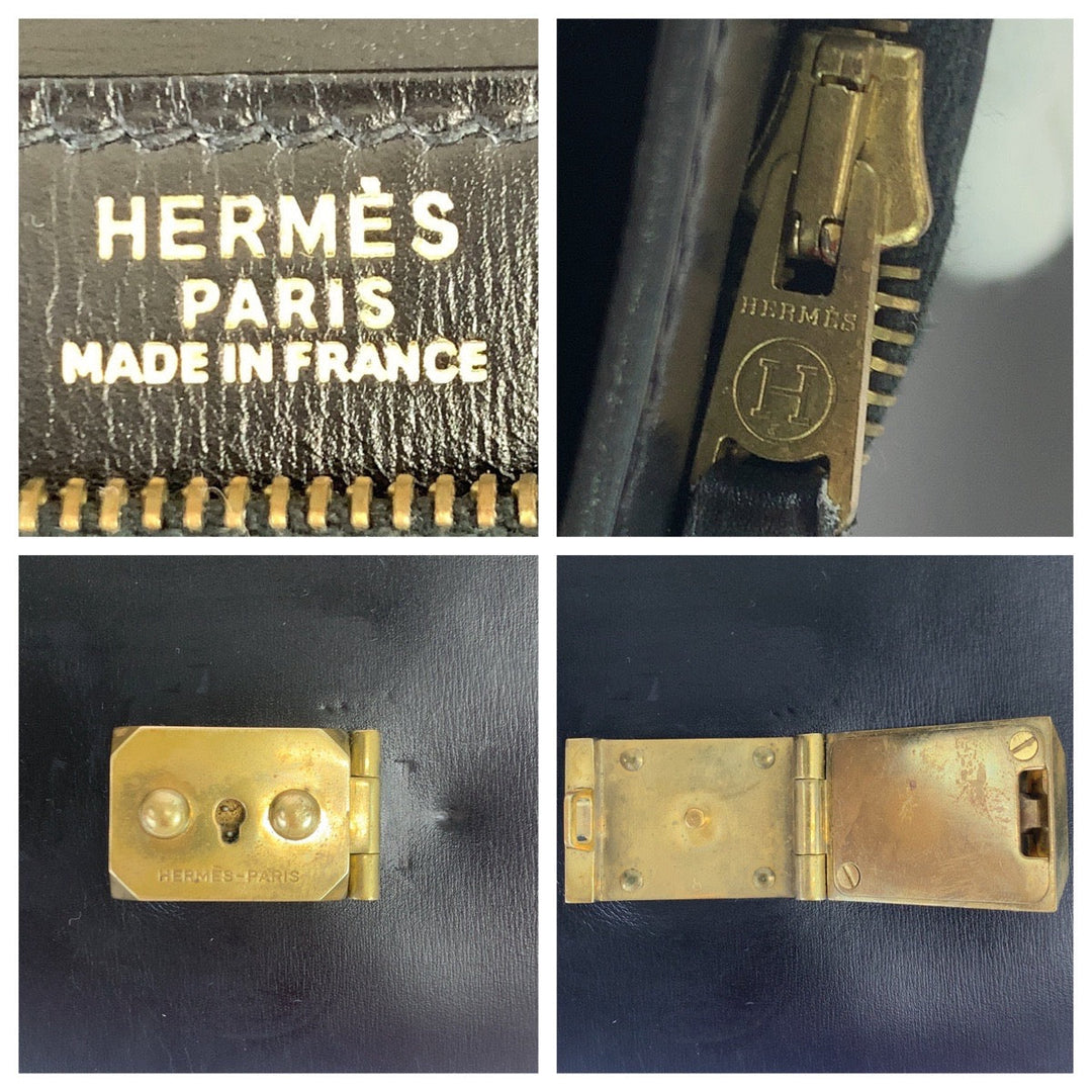 HERMES Clutch bag Box scarf Black GoldMetal Clutch bag business bag Pochette jet mens Used Authentic