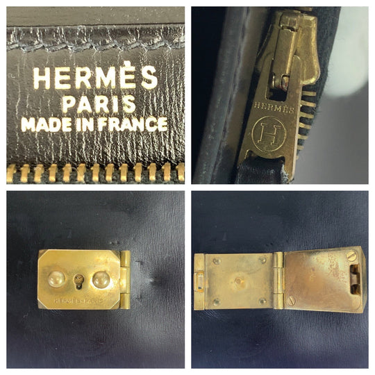 HERMES Clutch bag Box scarf Black GoldMetal Clutch bag business bag Pochette jet mens Used Authentic