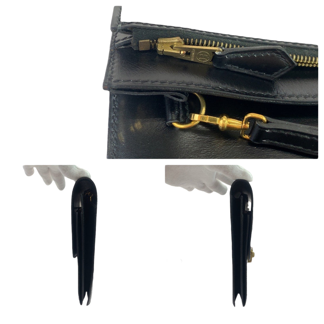 HERMES Clutch bag Box scarf Black GoldMetal Clutch bag business bag Pochette jet mens Used Authentic