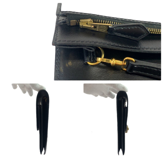 HERMES Clutch bag Box scarf Black GoldMetal Clutch bag business bag Pochette jet mens Used Authentic