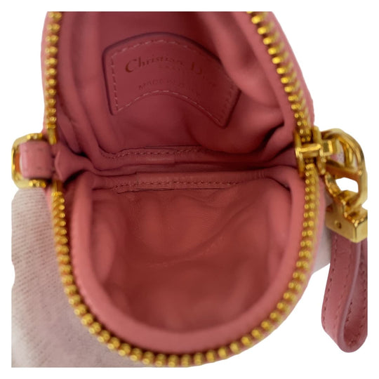 Dior Shoulder Bag leather Pink Gold Metal Shoulder Bag pouch Cannage Caro Women Used Authentic