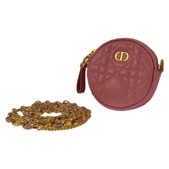 Dior Shoulder Bag leather Pink Gold Metal Shoulder Bag pouch Cannage Caro Women Used Authentic
