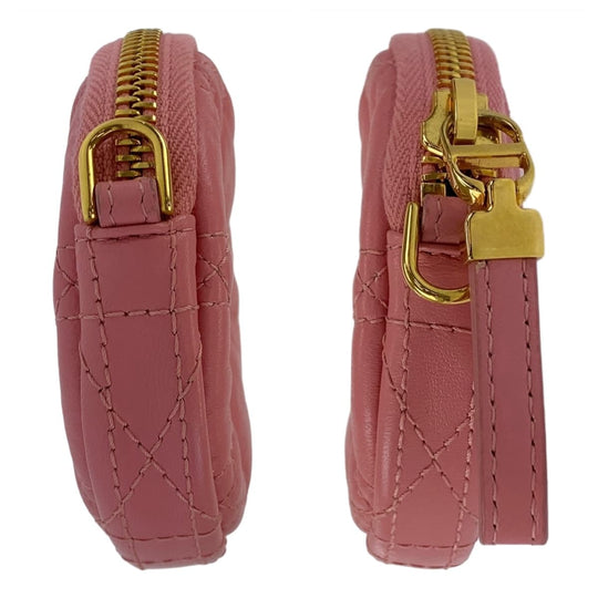 Dior Shoulder Bag leather Pink Gold Metal Shoulder Bag pouch Cannage Caro Women Used Authentic
